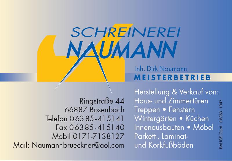 Logo der Schreinerei Naumann mit Kontaktdaten